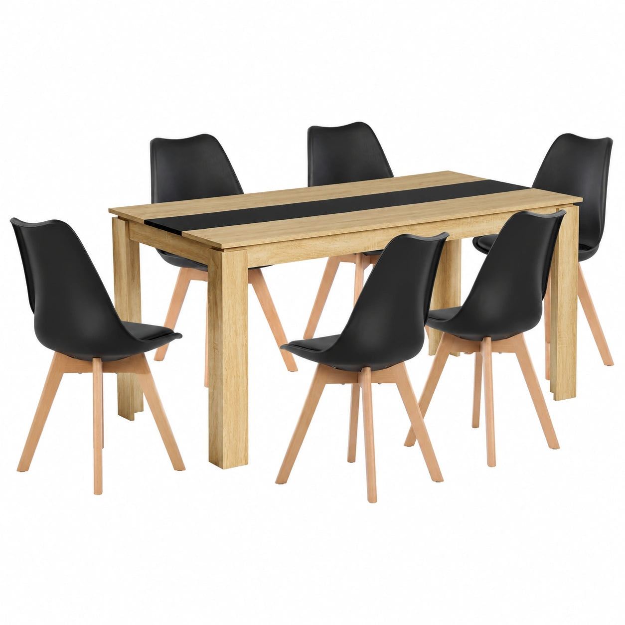 table-a-manger-rectangulaire-en-chene-160-cm-avec-6-chaises-ergonomiques-noires-abzfj10408vg